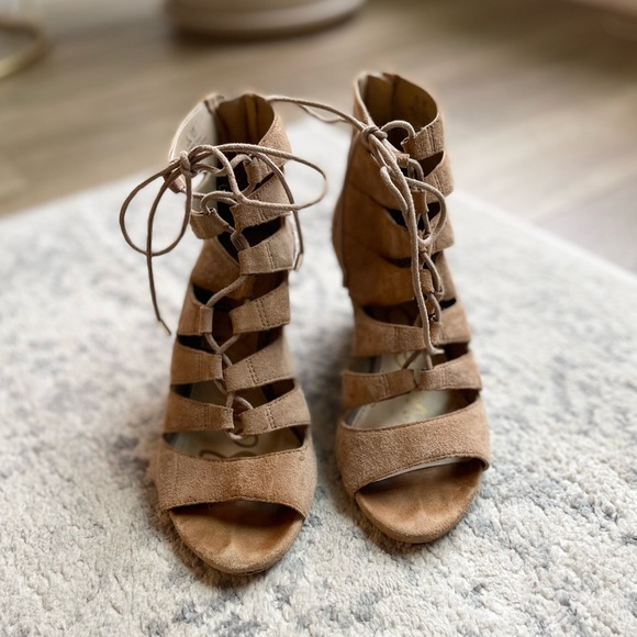 Sam Edelman, leather, beige gladiator wedge, size 6.5 - Picture 1 of 2